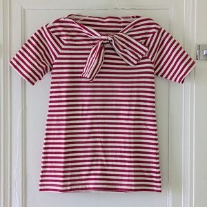 Tea Collection Red Striped Boat Neck Shirt With Bow